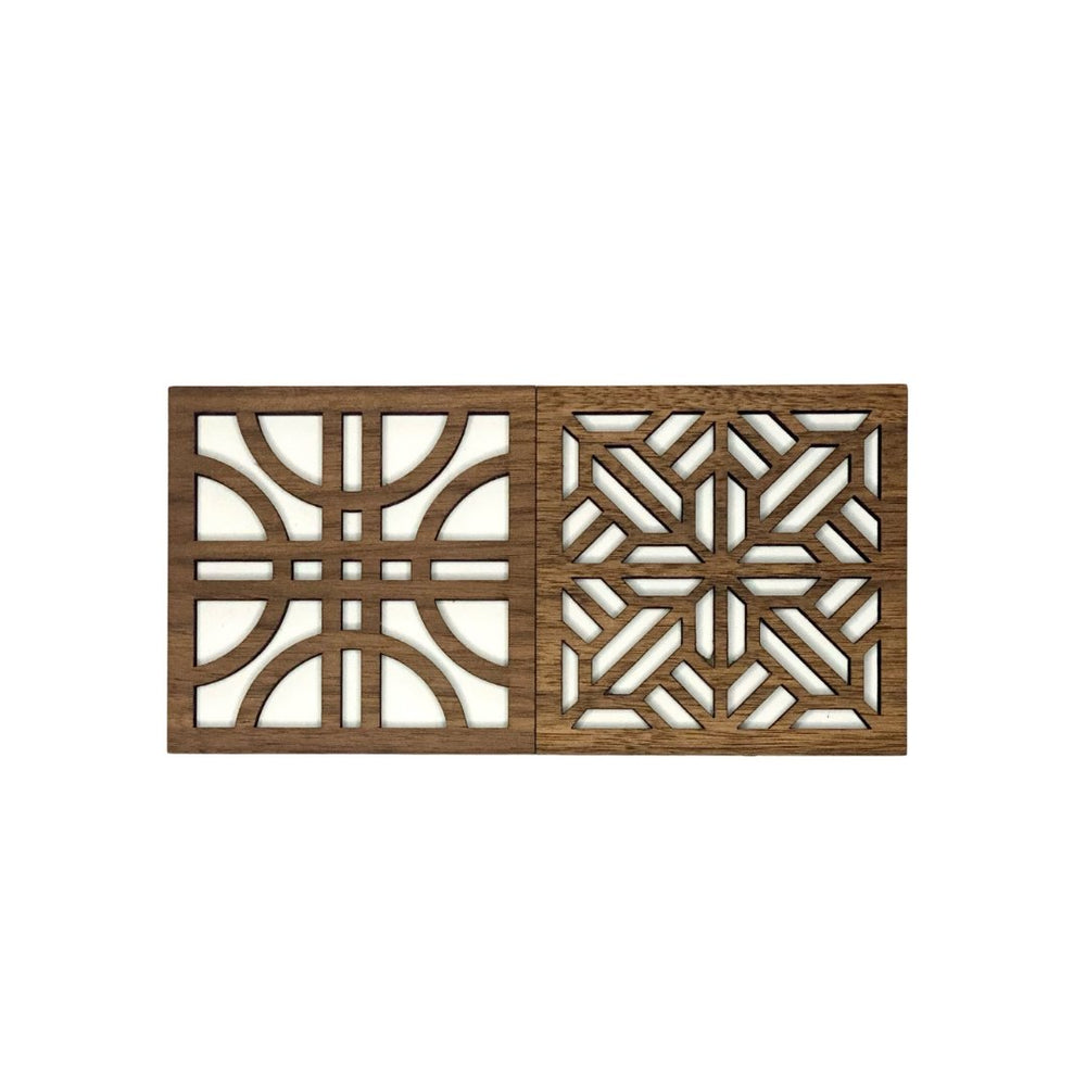 
                  
                    Walnut Square Geo Wood Coasters - Set of 2 - Set B - The Red Door Engraving Company Inc.
                  
                