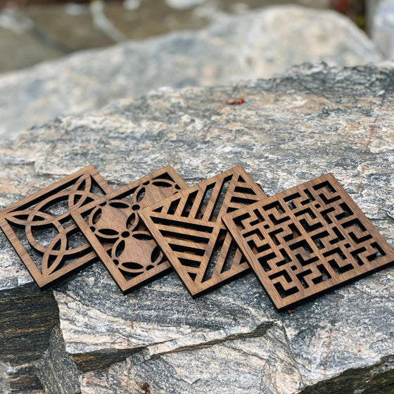 Walnut Square Geo Wood Coasters | Set of 4