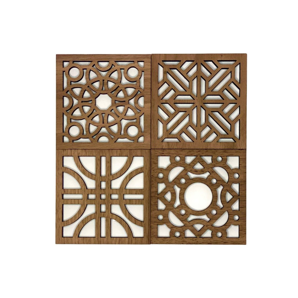 
                  
                    Walnut Square Geo Wood Coasters - Set of 4 Set B- The Red Door Engraving Company Inc.
                  
                
