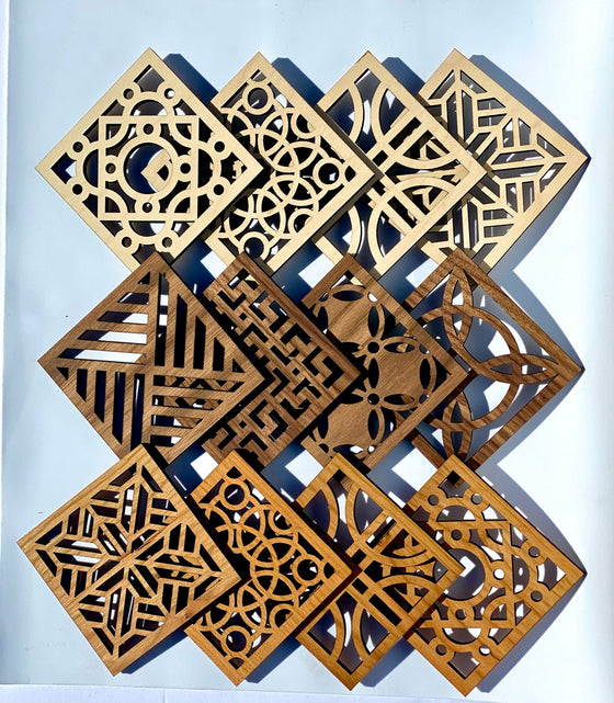 Walnut Square Geo Wood Coasters | Set of 4