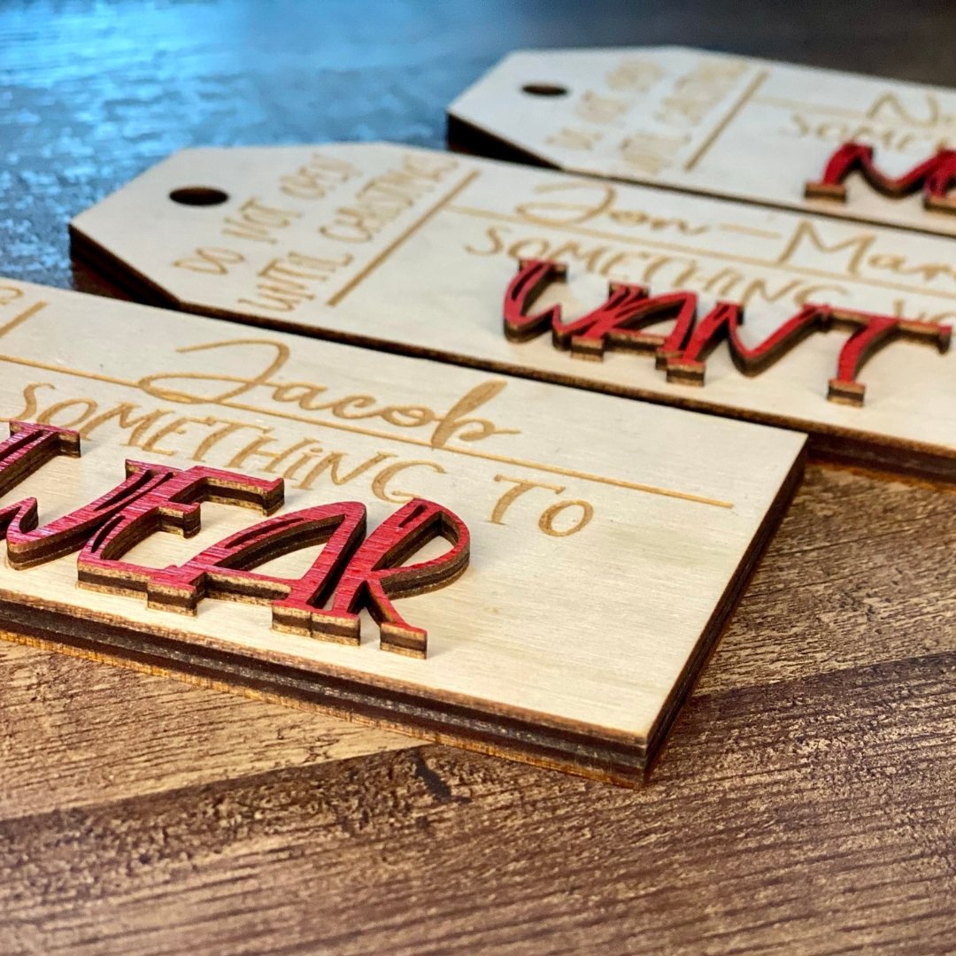Want Need Wear Read Personalized Gift Tags - The Red Door Engraving Company Inc.