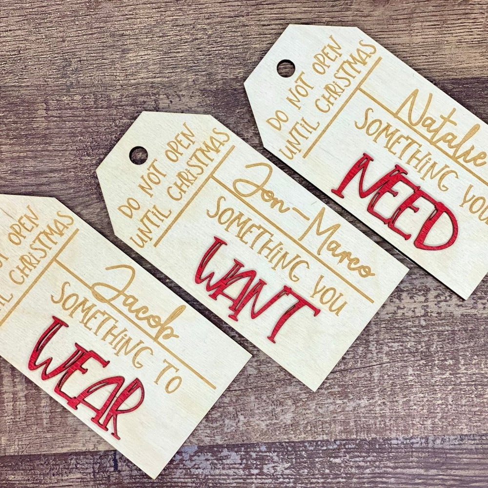 
                  
                    Want  Wear Read Personalized Gift Tags - The Red Door Engraving Company Inc.
                  
                